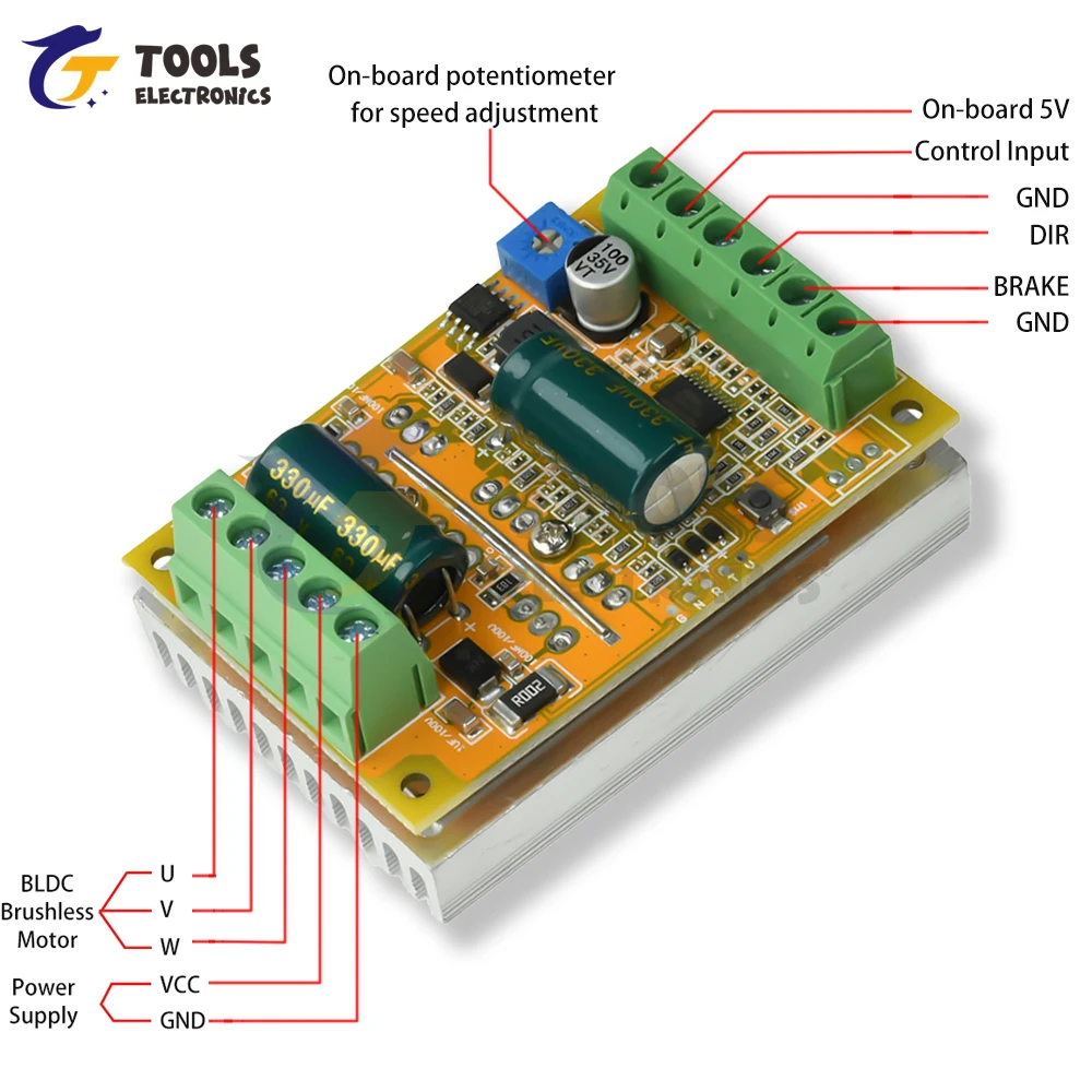 

DC5-50V 300W BLDC Трехфазный бесщеточный двигатель постоянного тока Плата драйвера ШИМ без датчика Холла Драйвер управления двигателем Холла Блок питания
