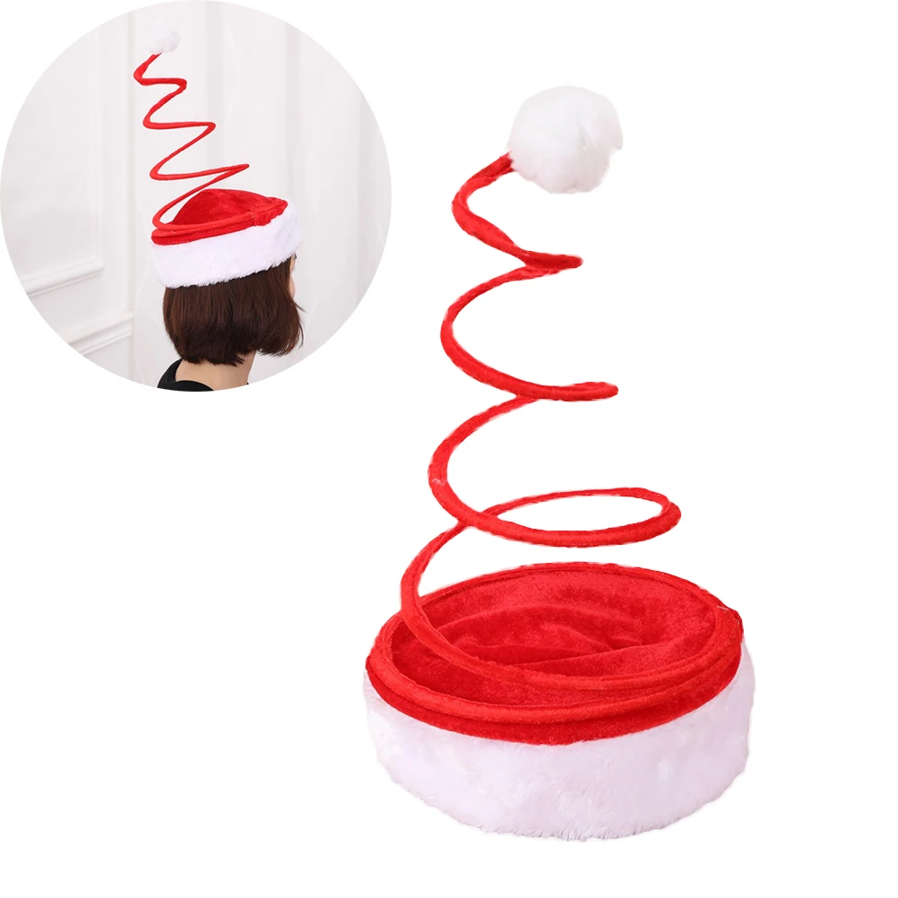 

Christmas Hats Red Brim Pom Pom Novelty Coiled Size Fits Men Women Funny Costume Props Party Favors Santa