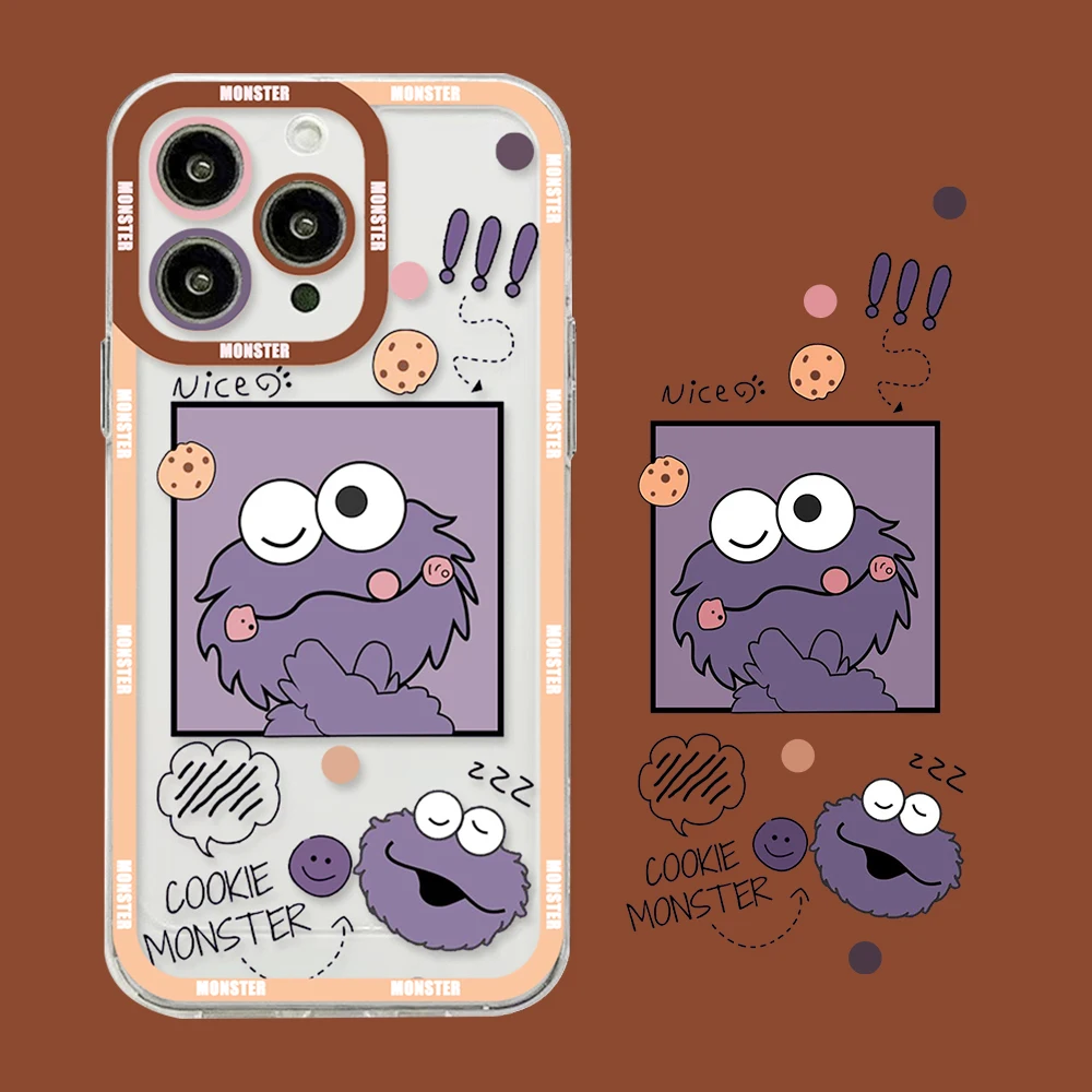 Cartoon Cookie M-Monster Phone Case for IPhone 15 14 13 12 Mini 11 Pro Max X XR XS 7 8 SE Plus Soft Silicone Transparent Cover