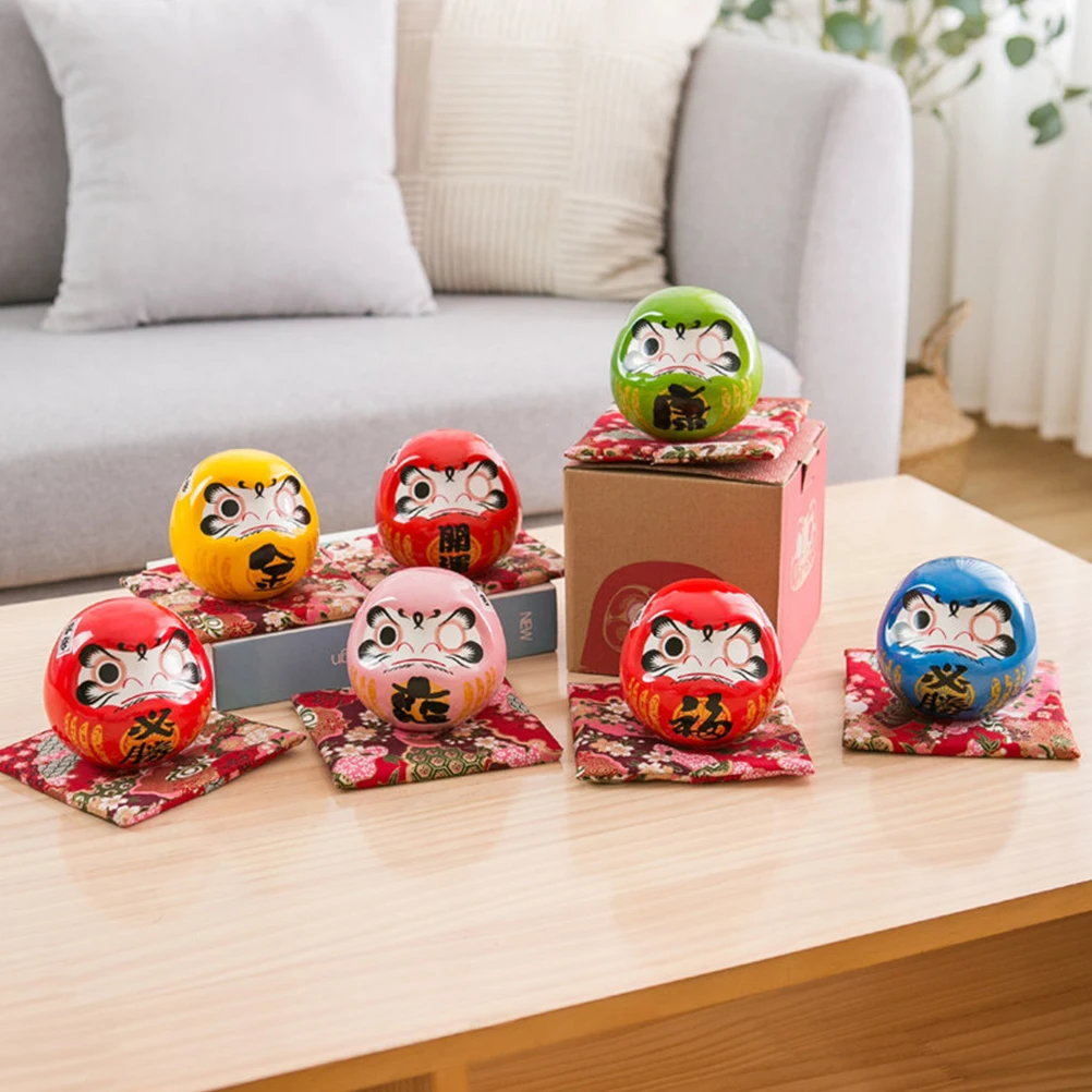 

Japanese Ceramic Statue Table Centerpiece adorn Car Dashboard DarumaZen Figurine Good Luck Ornament home Deco