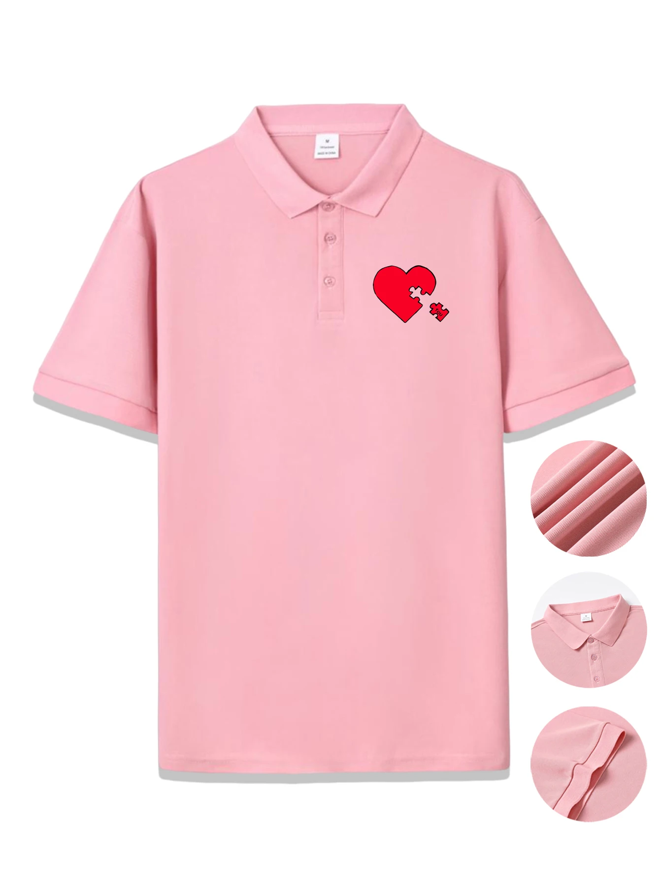 

Red Heart Print Revers Polo Shirt Woman Summer Simplicity Short Sleeve Paux Trendy Basics Clothes Comfortable Womens Soft Tops