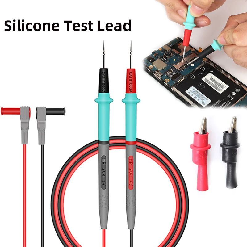 Digital Silicone Teste Leva para Multímetro Agulha-ponta Sonda Teste Fio Jacaré Clipe Universal 1000v 20a