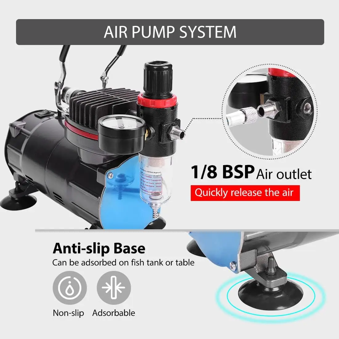 Kit with 1/5 HP Air Compressor and 3 Dual Action Professional Airbrush Gun, Gravity and Siphon Feed, Quiet Air Brush Paint Set w