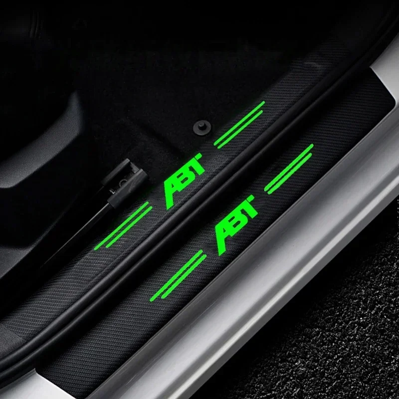 Luminous Car Door Threshold Scuff Plate Decals Carbon Fiber Sill Protector Stickers for VW ABT Logo Golf Jetta Beetle Tiguan