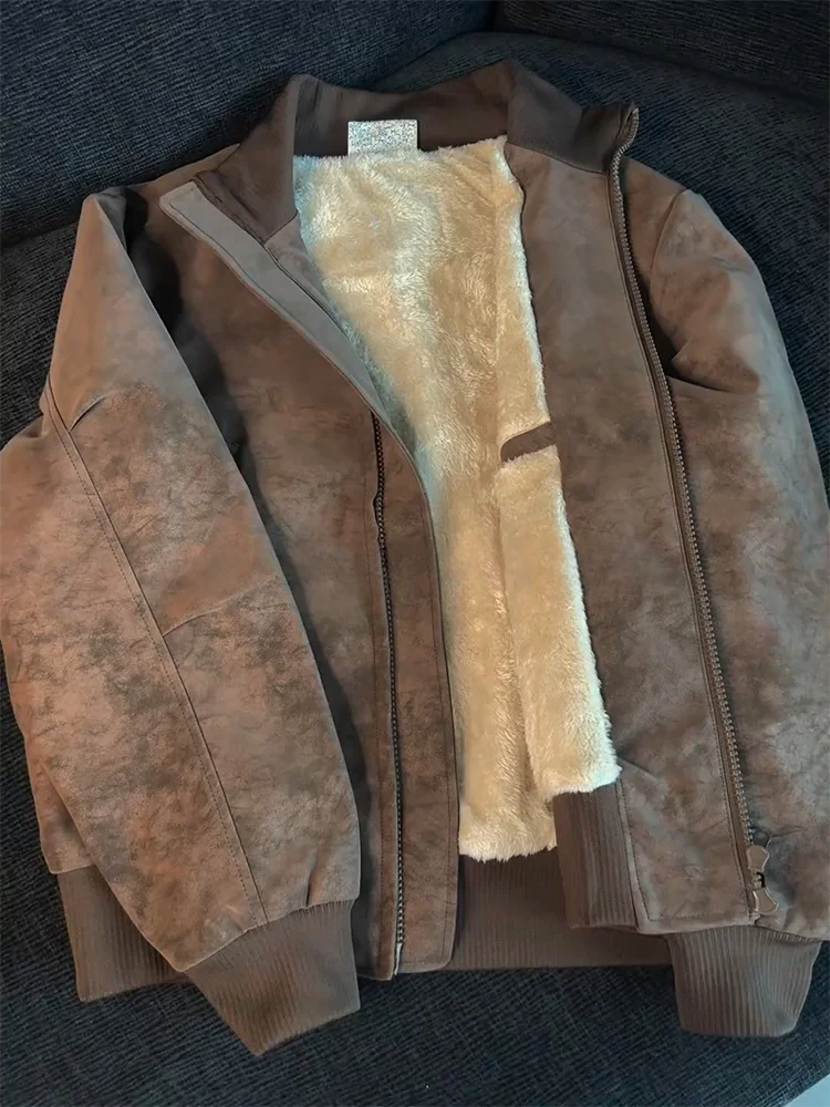 

Thiened Fce Inner Flight Jaet Cotton Coat Men's Winter Warm Stand Collar oulder Widthened PU Leather Cotton Clothing