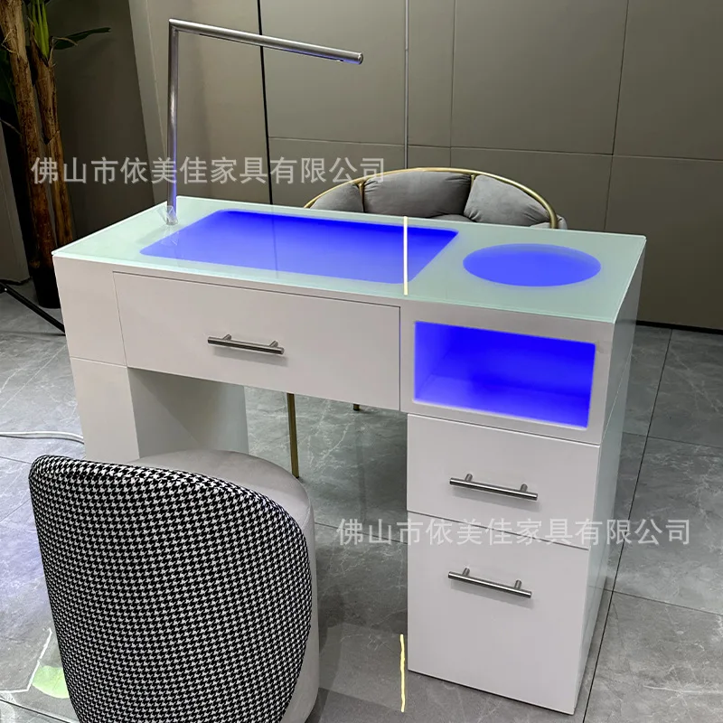 صالون أظافر مع صالون أظافر خفيف باللون الأبيض مع خزانة درج وطاولة من الخشب الصلب وطاولة بسيطة #2