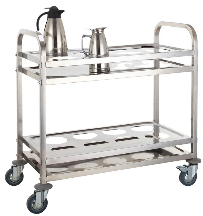 Commercial Restaurant Stainless Steel 2 Tier Food Serving Mobile Delivery Dining Kitchen Trolley