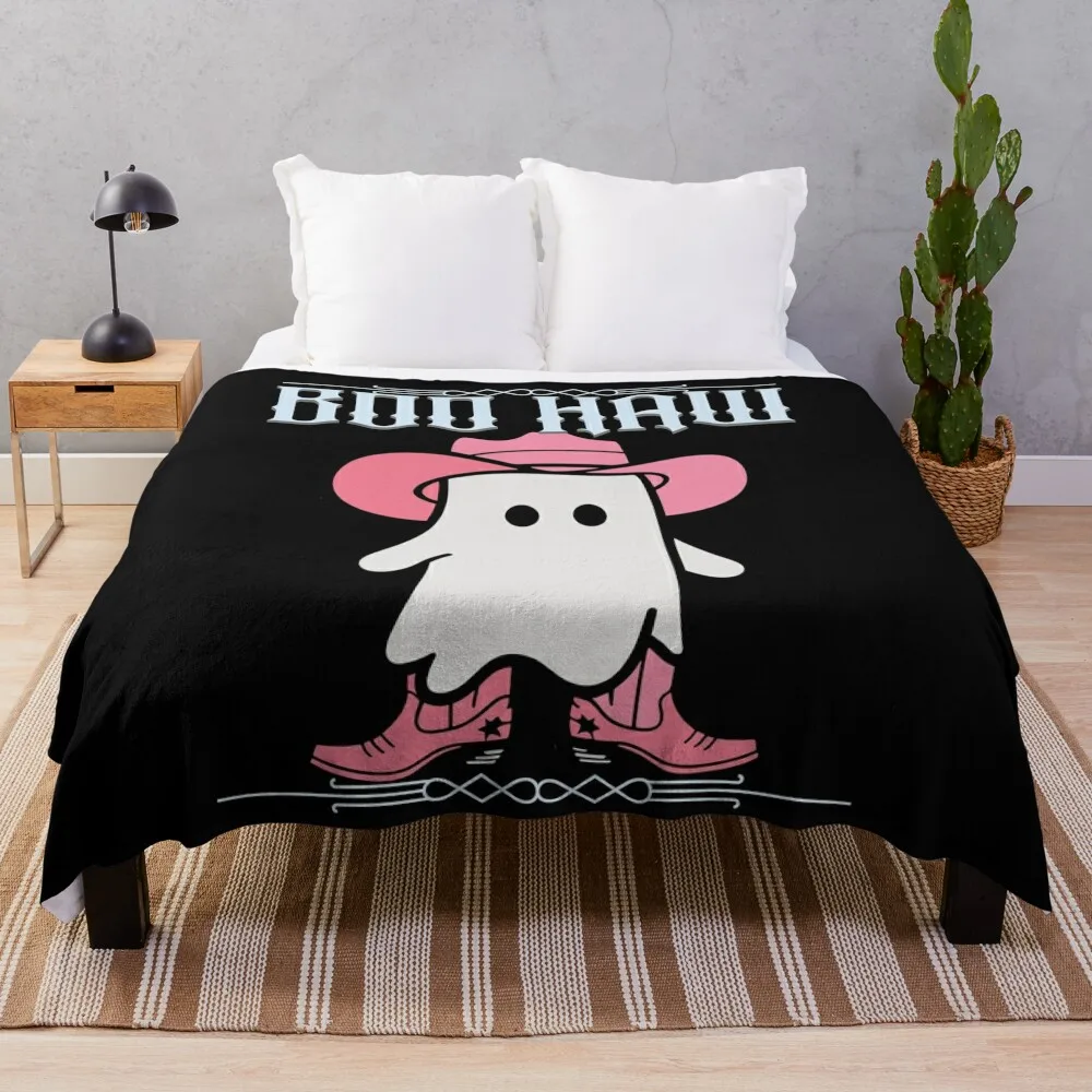 Cute Cowboy Ghost Says Boo Haw Throw Blanket Hair Furry Winter beds Blankets