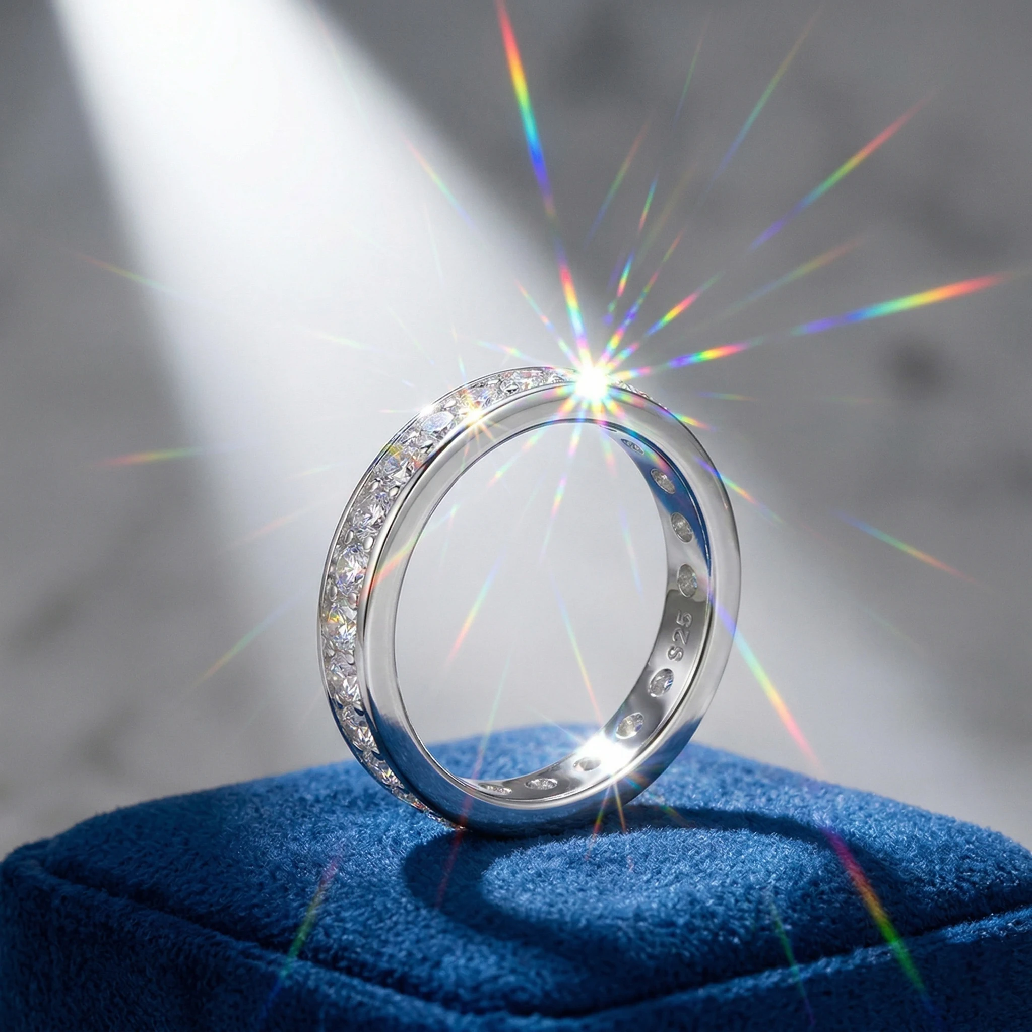 

Moissanite Ring, 925 Sterling Silver, D Color VVS1, 1 Carat, Full Eternity, Daily Stackable, Unisex, Pass Diamond Tester