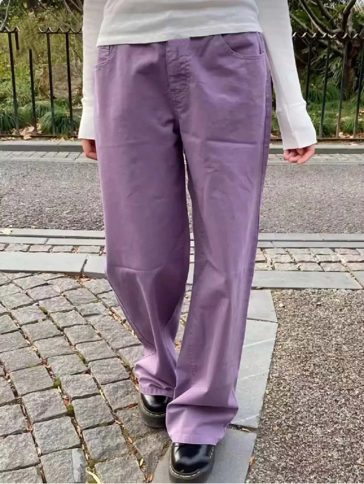 

Женские повседневные брюки с высокой талией и прямыми штанинами, свободные универсальные рабочие брюки в американском стиле BM, фиолетовые, из хлопка