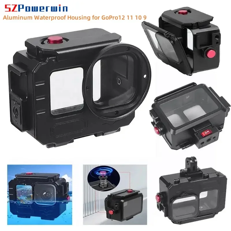 Boîtier étanche en aluminium pour GoPro 13 12 11 10 9, plongée profonde 80M, cadre de protection en verre trempé pour caméra d'action