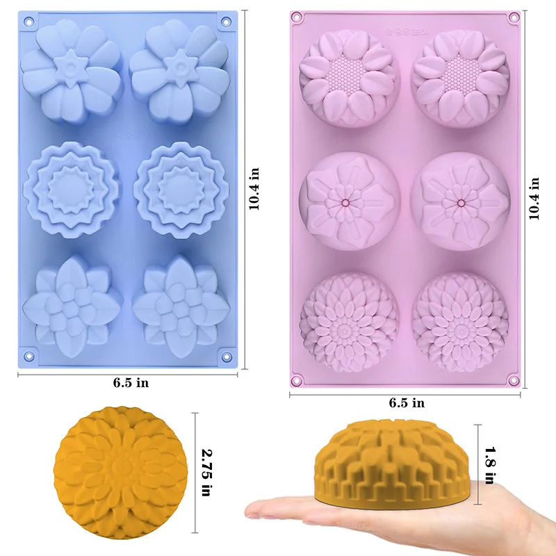 2 Pack Silicone Soap Molds 6 Cavities Different Flower Shapes Ice Cream Tray Fondant Silicone Mold Perfect Making for Soap