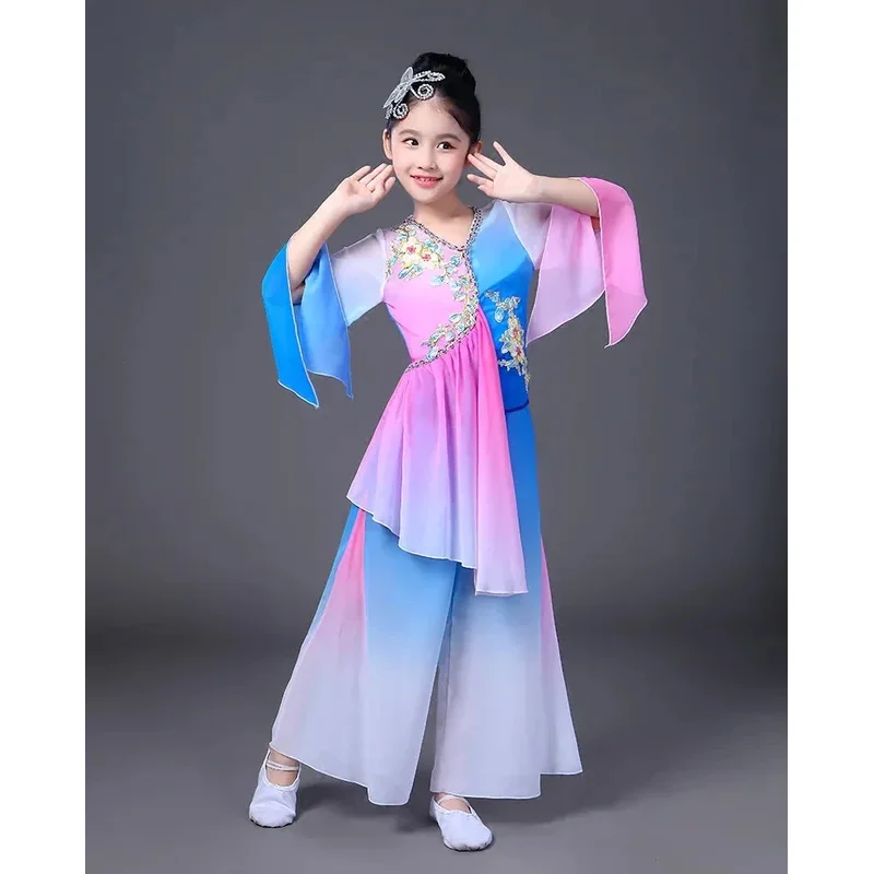 

aaa12 3Girls Chinese style Hanfu national Sleeve children's costumes classical dance Yangko clothing modern