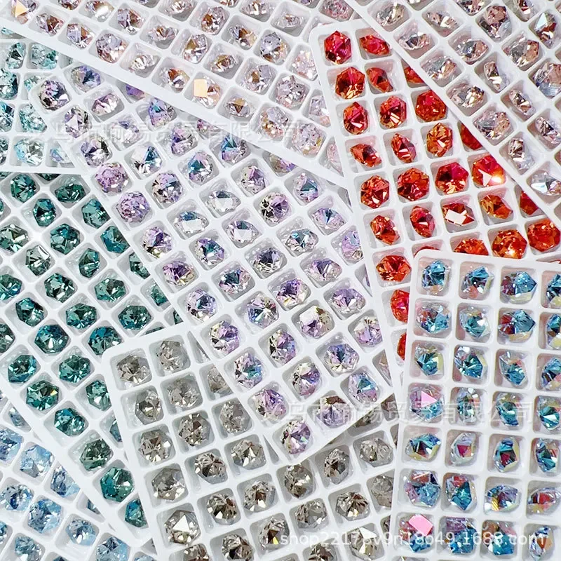 10 ชิ้น K9 คุณภาพสูง 8*8 มิลลิเมตรหกเหลี่ยมตัดสแควร์เล็บเจาะตกแต่งอินเทรนด์เจาะเล็บ Super Sparkling Effect