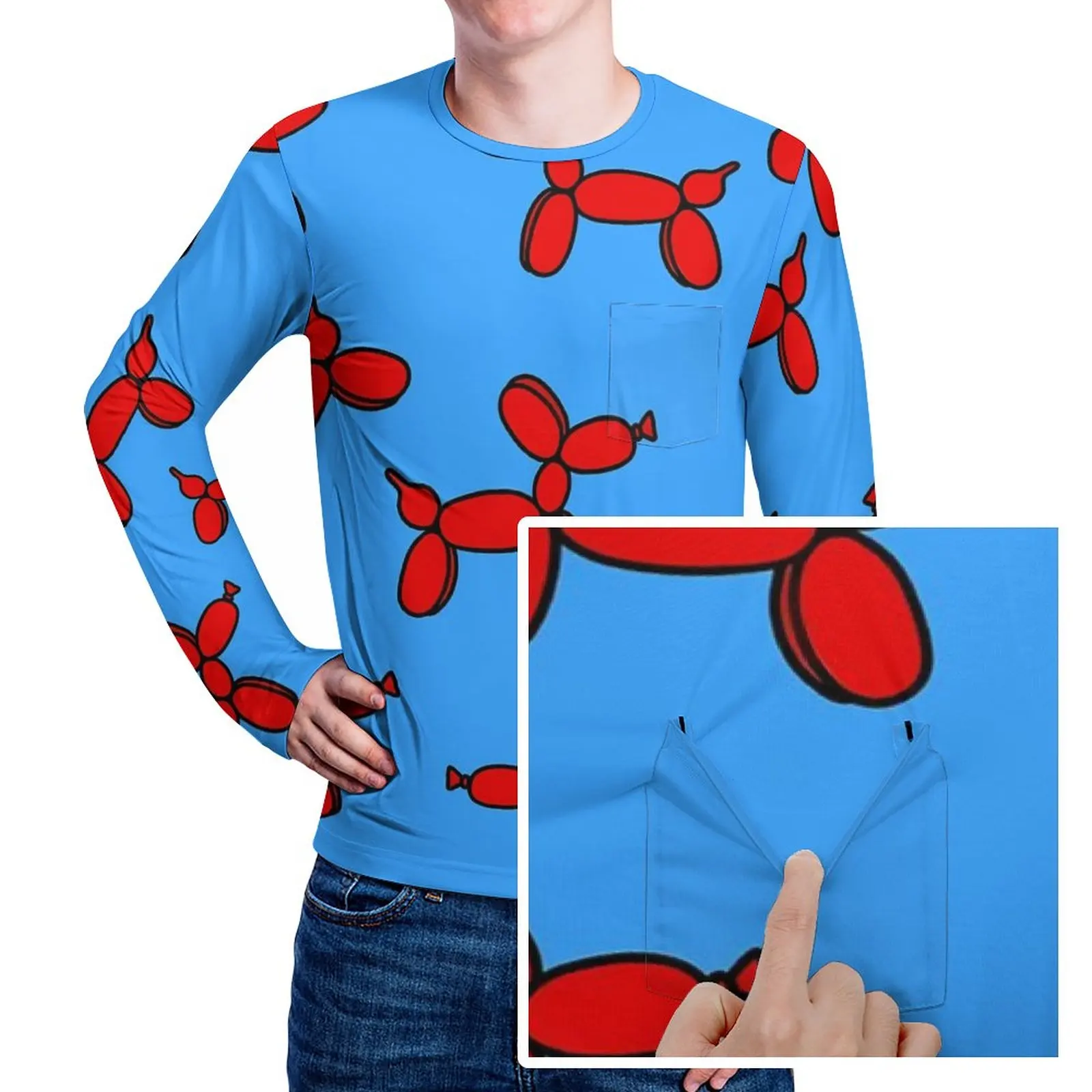 Balloon Dogs T-Shirt Spring Red And Blue Streetwear T-Shirts Men Popular Design Tshirt Plus Size