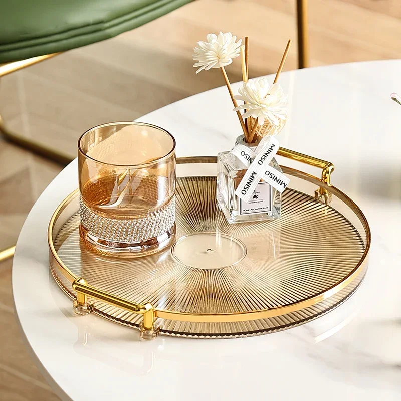 

Round Storage Tray Home Living Room Coffee Table Tea Cup Storage Plate Acrylic Tray Aromatherapy Organizer Tray Home Decor