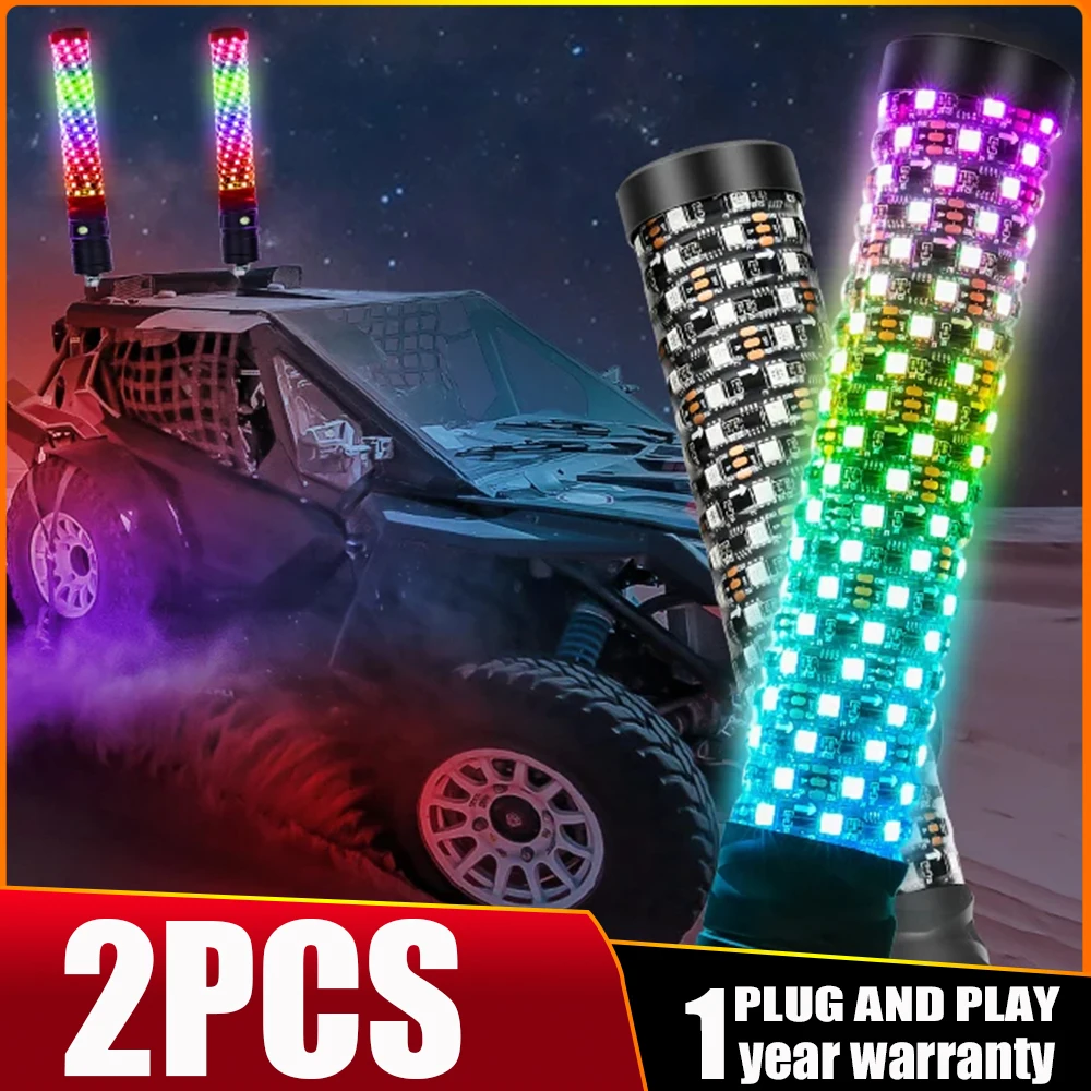 

2PCS 1FT Chasing LED Fat Whip Light High Density and High Brightness LED with Steering/Brake and Reverse Function-Remote and APP