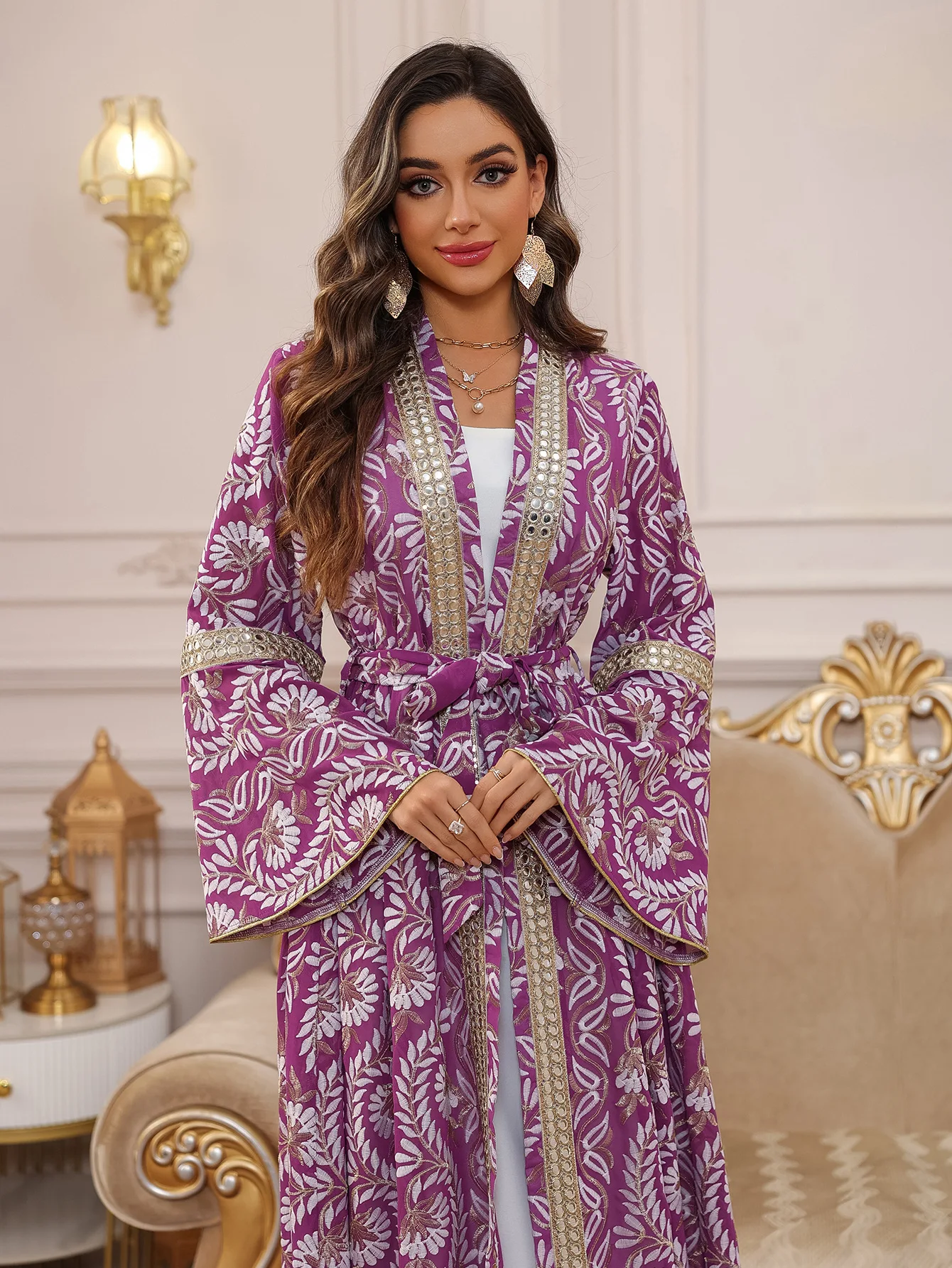 

2pcs Muslim Set Women Long Dress Embroidery Abaya Dubai Kaftan Tape Trim Gulf Jalabiya Kebaya Eid Caftan Longue Vestidos Largo
