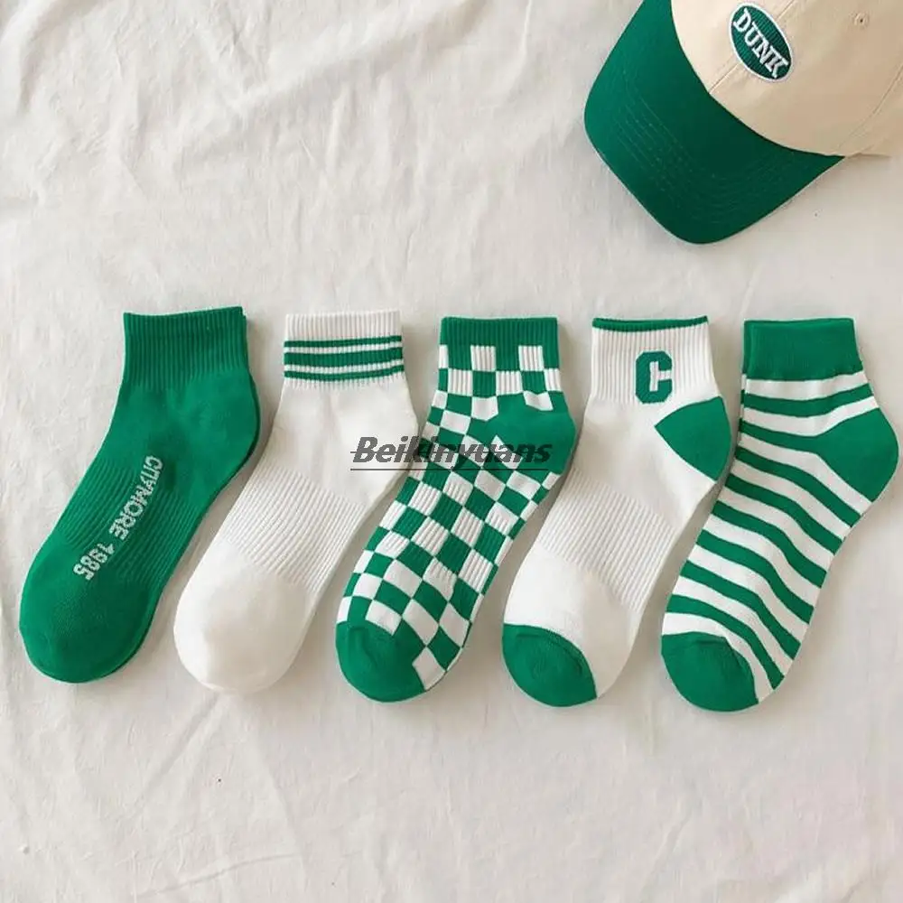 Klein Blue ladies socks checkerboard socks female Korean sports socks spring and summer trend green boat socks