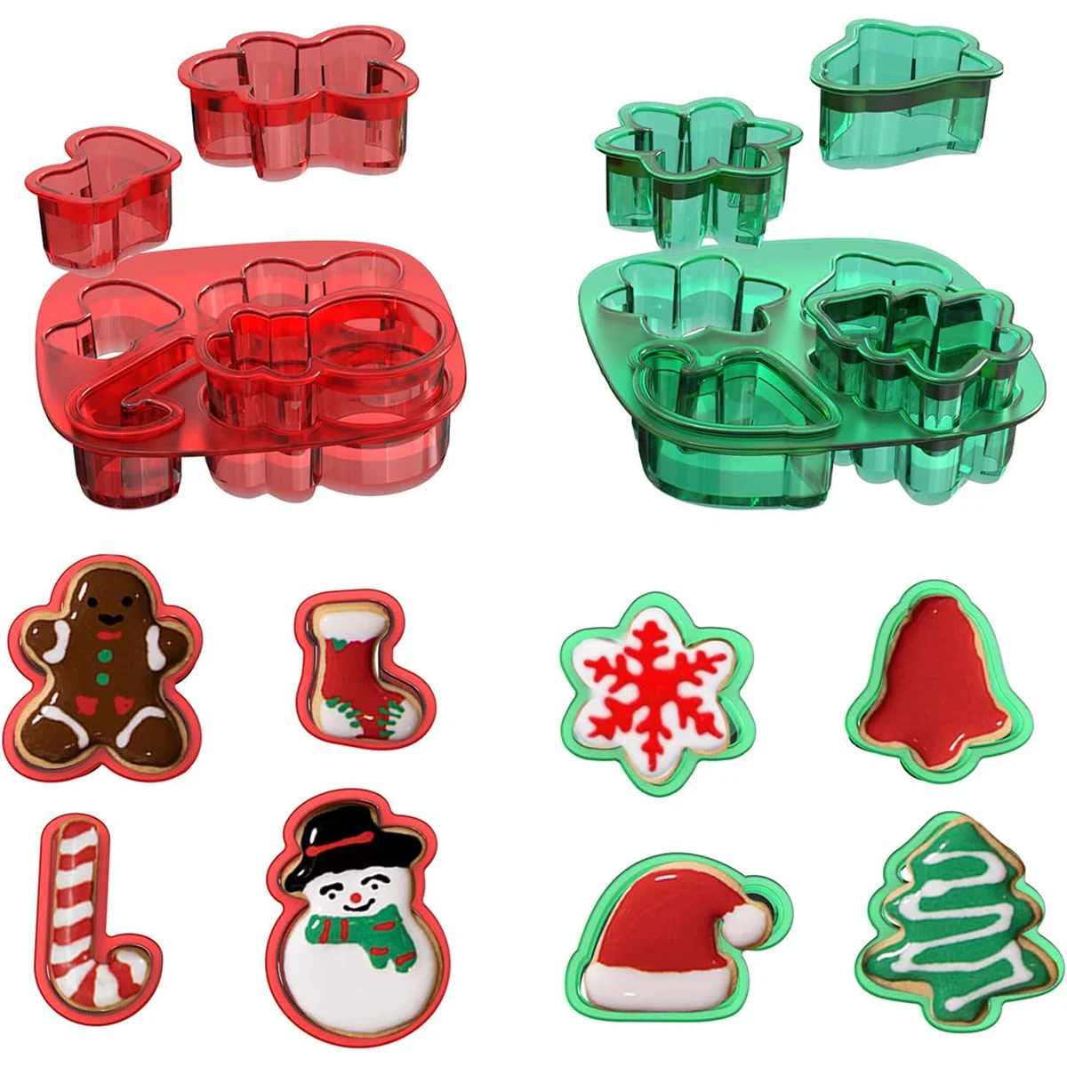 Mini Christmas Cookie mold 8 small Christmas holiday cookie mold gingerbread man, snowman, Christmas stocking, candy cane, snowf