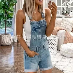 Women Rompers Jeans Jumpsuits One Piece Overalls Washing Denim Shorts Button Loose Casual Pockets Streetwear Y2k Summer