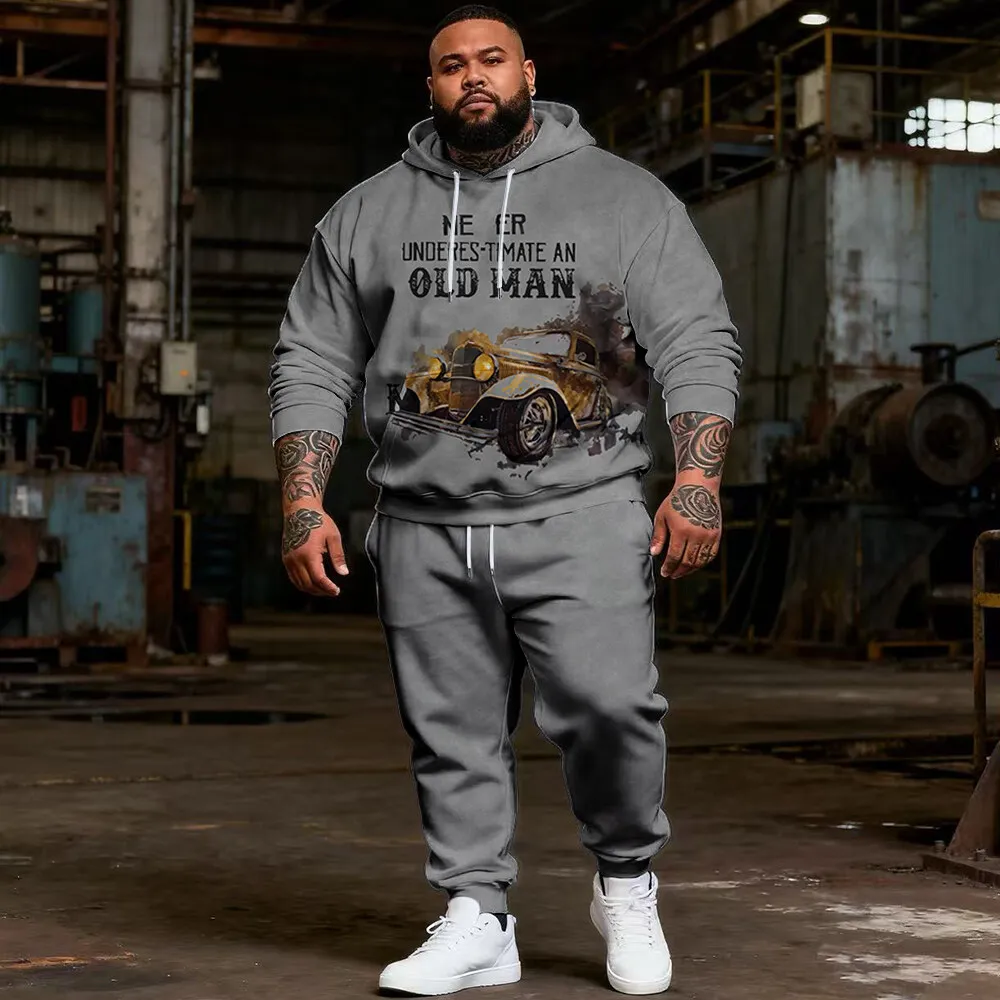 

Мужская повседневная толстовка больших размеров S-9xl с автомобильным дизайном — удобная одежда из двух предметов для больших и высоких парней