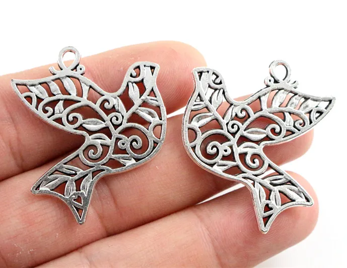 36x31mm 6pcs Antique Silver Plated Bird Handmade Charms Pendant:DIY for bracelet necklace-Q7-31