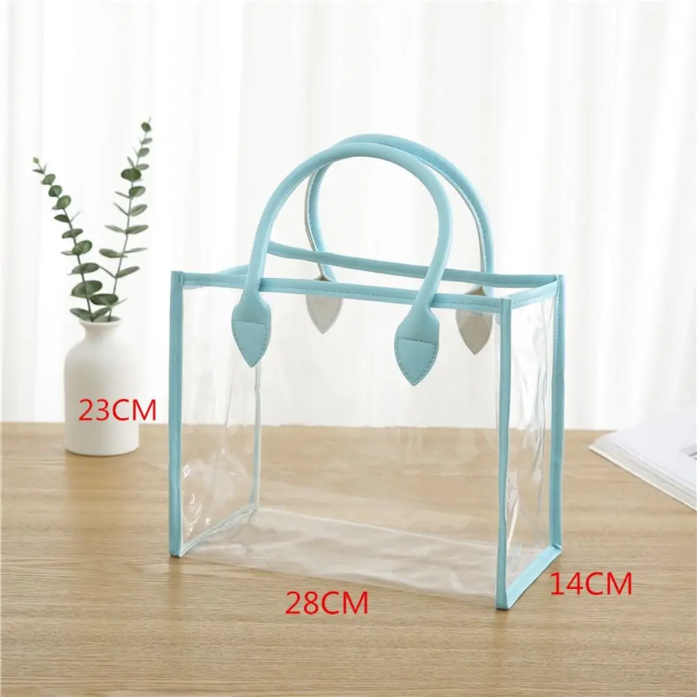 Clear PVC Tote Bag Handbag Lightweight Handle Transparent Waterproof PVC Shoulder Bag Shopping Bags Handhold Packaging Tote