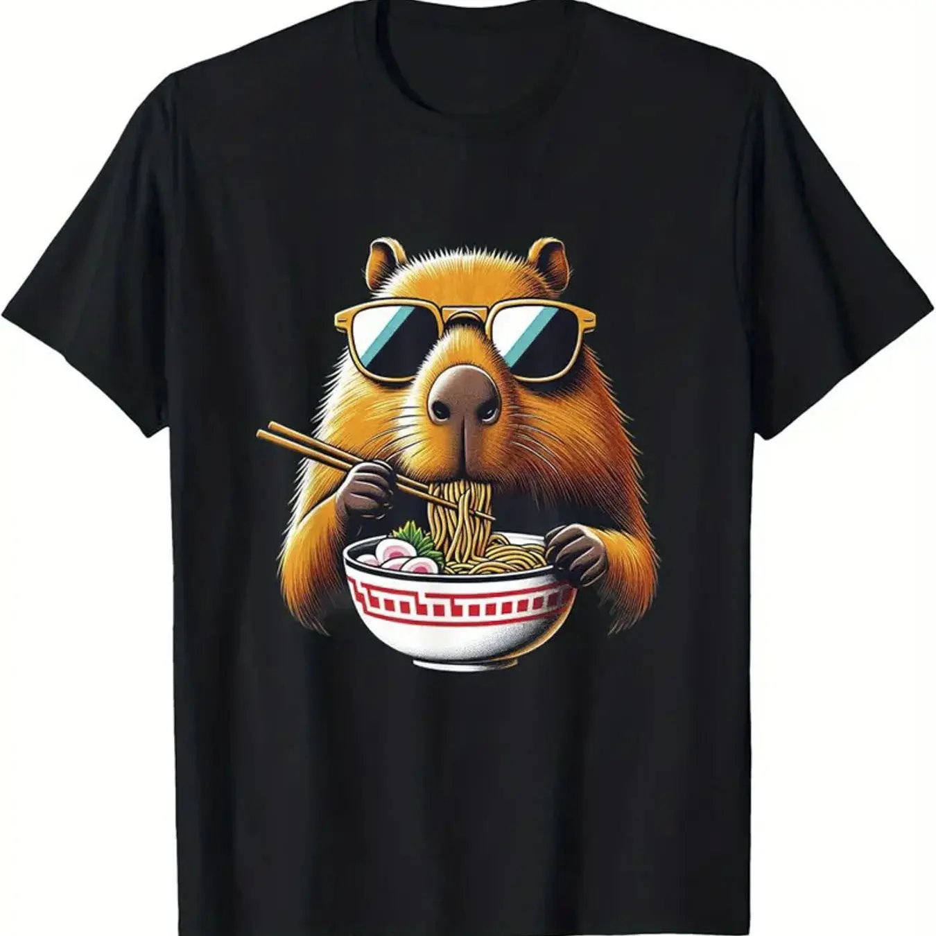

Женская футболка с коротким рукавом с графическим принтом Cappybara Noodles Rodent, летняя, осенняя, зимняя, повседневная, для улицы, женская одежда