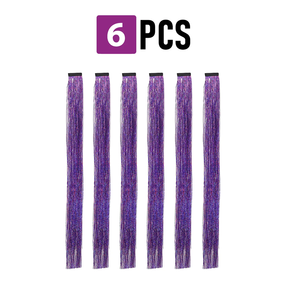 6 Pcs Clip in Hair Tinsel 22 Inch Colorful Glitter Tinsel Hair Extensions Tinsel Fairy Hair Party Dazzle Hair Accessories  ﻿