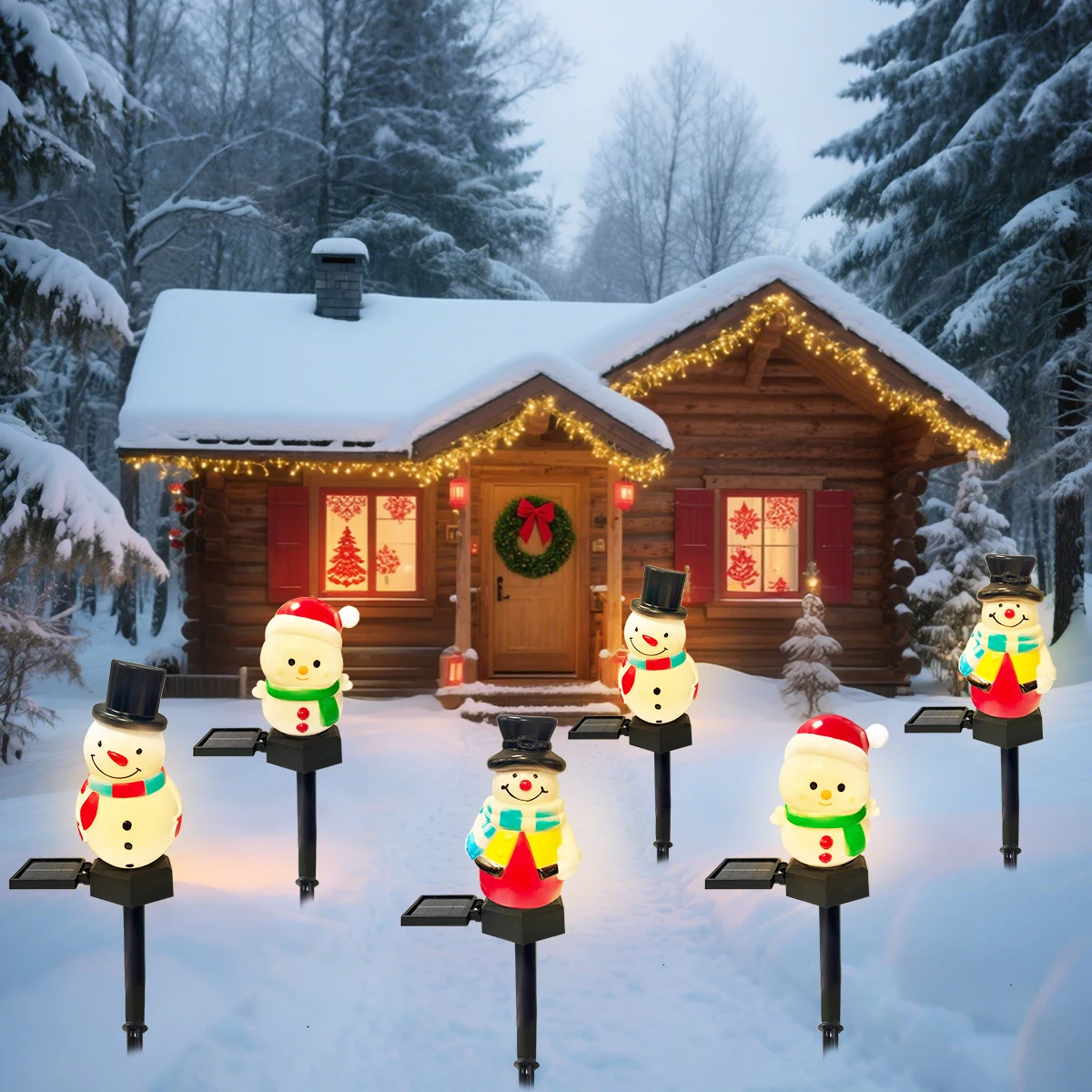 1pc Christmas Cute Snowman Shape Pathway Lights Solar LED Waterproof Walkway Landscape Light For Home Garden Winter Yard Decor