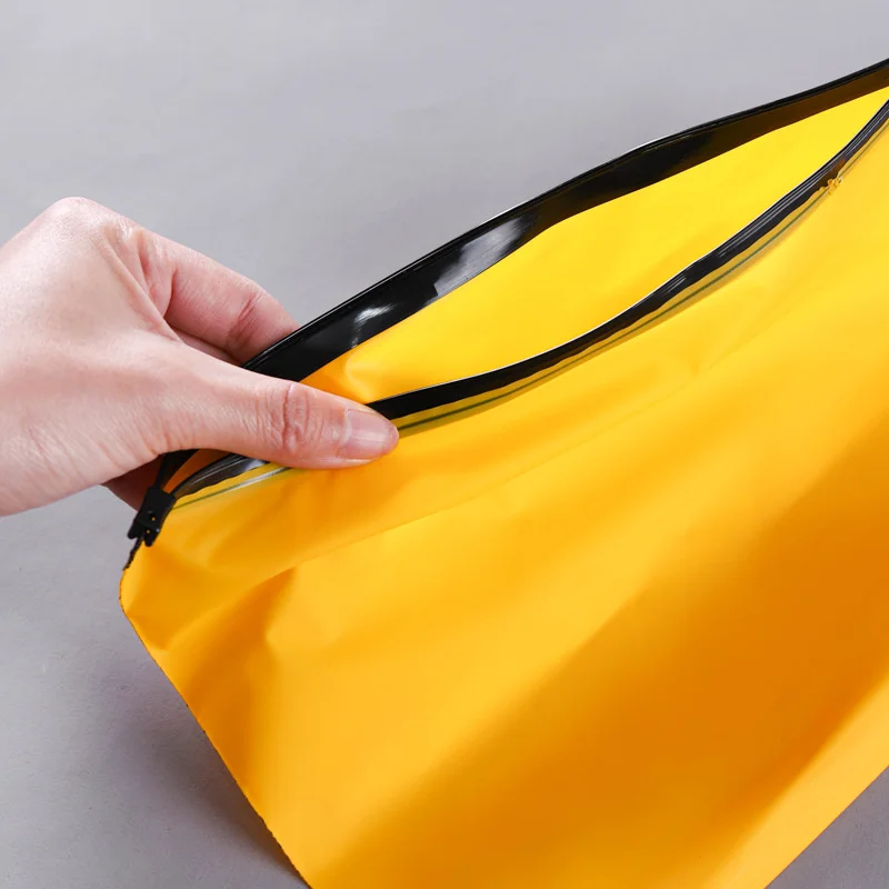 StoBag 50pcs Wholesale Black/Yellow Frosted Zipper Clothes Packaging Bags Storage Sealing for Shirts Towel Pouch Travel Supplies