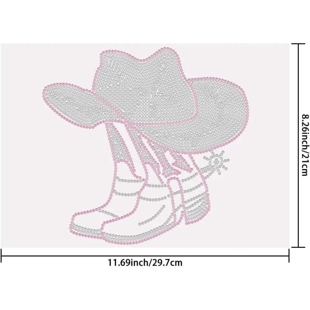 Cowgirl Hat Heat Transfer Rhinestones Cowboy Iron On Transfers Western Cowgirl Bling Heat Transfer Decals for T Shirts Clothing