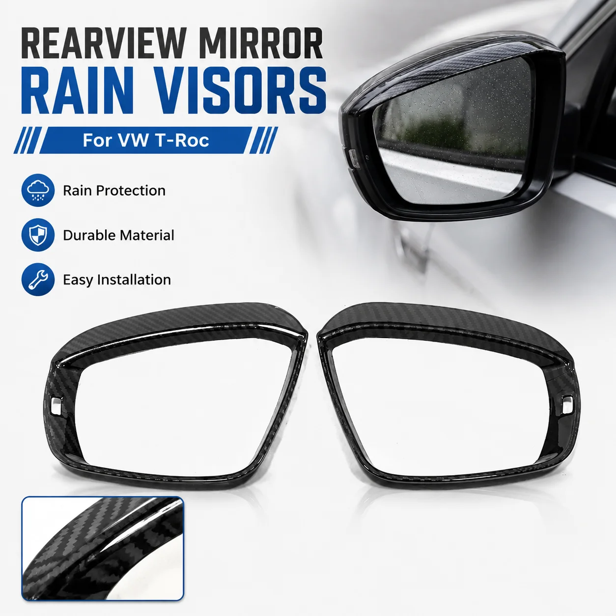2pcs Carbon Fiber Rearview Mirror Rain Visors for VW T-Roc