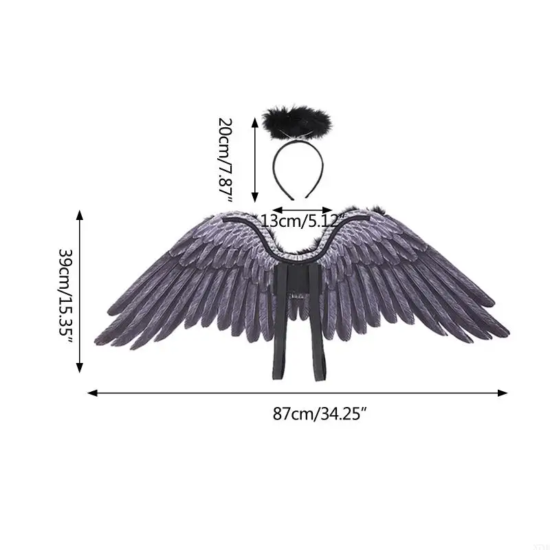 N7YF stylowe skrzydła anioła piórami obręcz do włosów kobiety dziewczęta opaska na głowę rekwizyty kostiumowe na karnawał