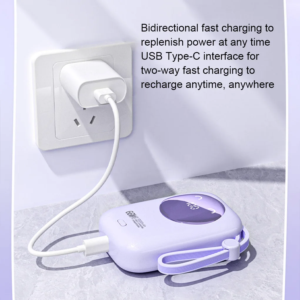 باور بانك صغير 10000 مللي أمبير في الساعة مع كابل مدمج 66 وات شحن سريع شاشة رقمية بطارية محمولة لهاتف iPhone Samsung