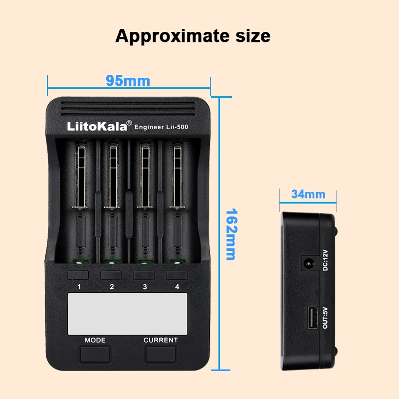 LiitoKala Lii-500 LCD 3.7V/1.2V AA/AAA 18650/26650/16340/14500/10440/18500 pengisi daya baterai dengan layar + adaptor 12V2A