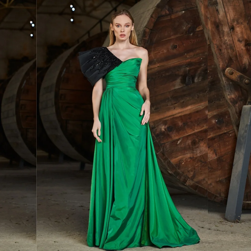 Jersey Pleat Prom A-line One-shoulder Bespoke Occasion Gown Long Dresses