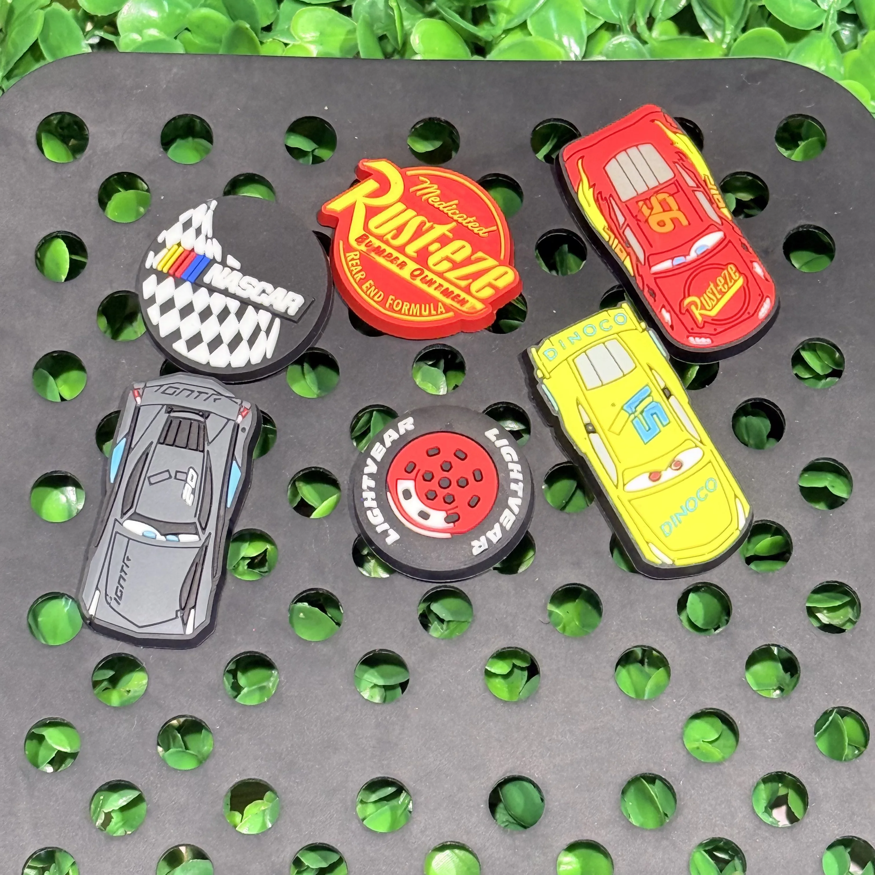 6Pcs Cartoon Cars Lightning McQueen PVC Shoe Buckle Charms Clog DIY Bracelet Sandal Shoes Decoration Accessories Holiday Present image 3