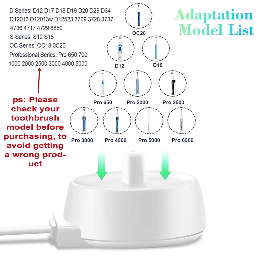 1 قطعة شاحن بديل لفرشاة الأسنان الكهربائية، قاعدة شحن تعمل بمنفذ USB، متوافق مع فرشاة الأسنان الكهربائية عن طريق الفم * B D12/D17/D18 #3