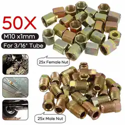 50Pcs Male Female Copper Brake Pipe Fittings M10 x 1mm Metric Nuts for 3/16