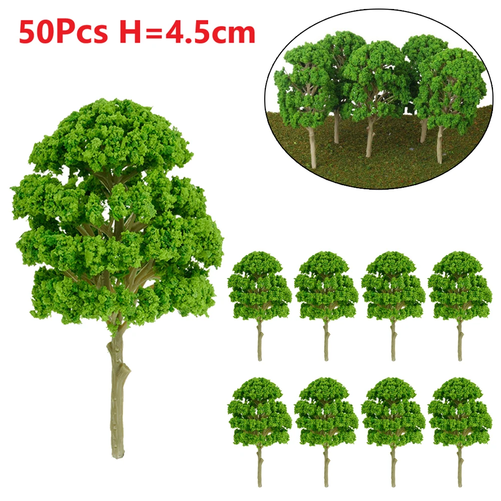 

50Pcs Trees Model For Scale Railway Layout Miniature Sandtable Model Scenery For Home Building 45mm Scale Tree DIY HO N Scale