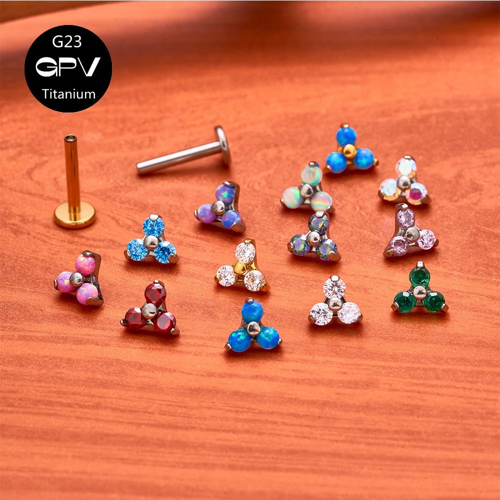 Exquisite G23 F136 Titanium Three-Claw Flower Ear Nail Korean Style Versatile Piercing Jewelry Female Ear Bone Nail