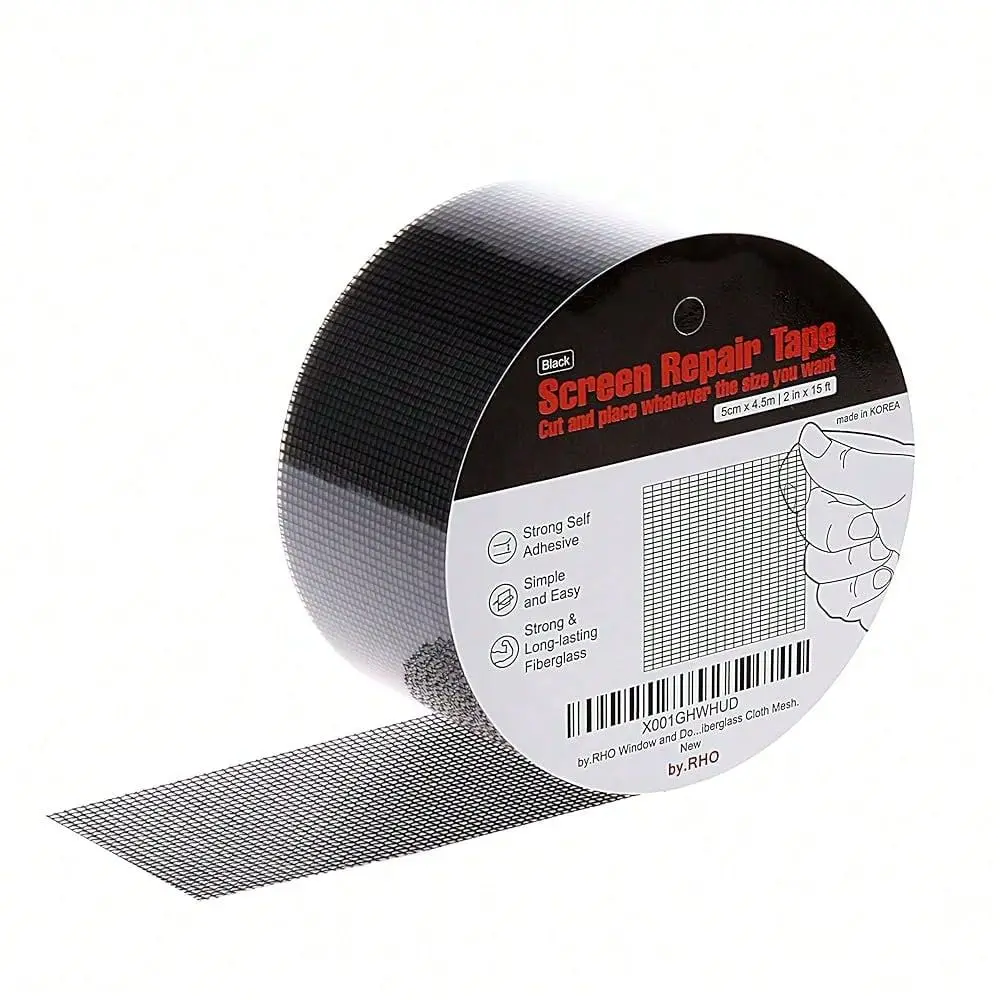 Fenstergitter-Reparaturset, schwarzes Klebeband, 2 Zoll x 15 Fuß, für Fenstergitter und Fliegengittertüren, zum Reparieren von Löchern, 3-lagig, stark klebend, wasserdicht