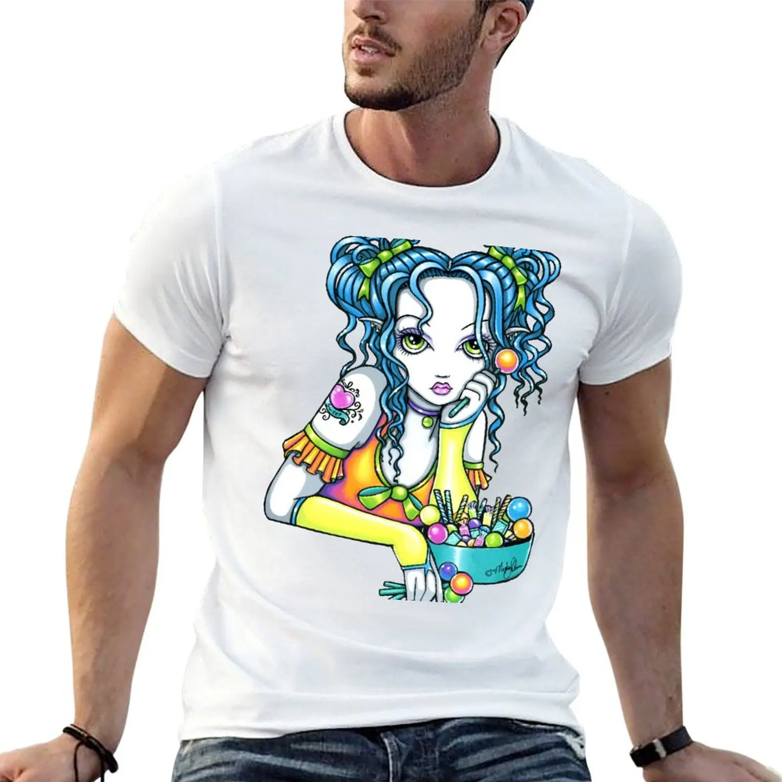 Футболка Alisha Rainbow Candy Tattoo Fairy от Myka Jelina, минималистичная однотонная футболка с круглым вырезом