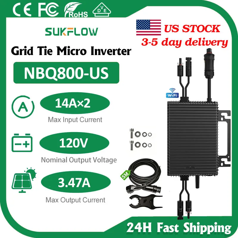 

800W MPPT On-Grid Tie Micro Inverter with Built-in WiFi IP67 for 20-60VDC Solar Panel 120VAC Home Grid Solar Power System