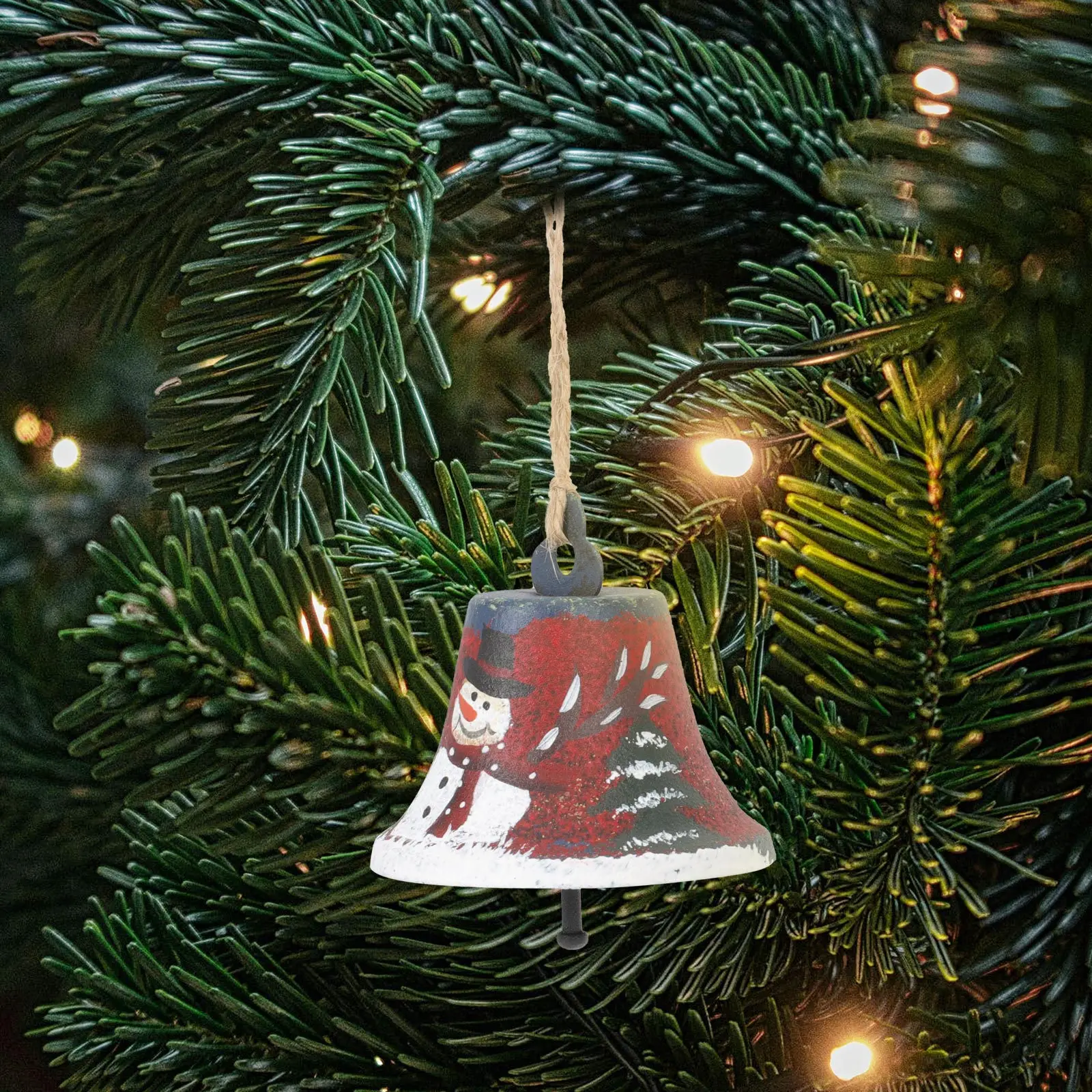 

Christmas Jingle Bell Snowman Hanging Ornament Rustic Xmas Tree Metal Bell DIY Hanging Snowman Decor Pendants