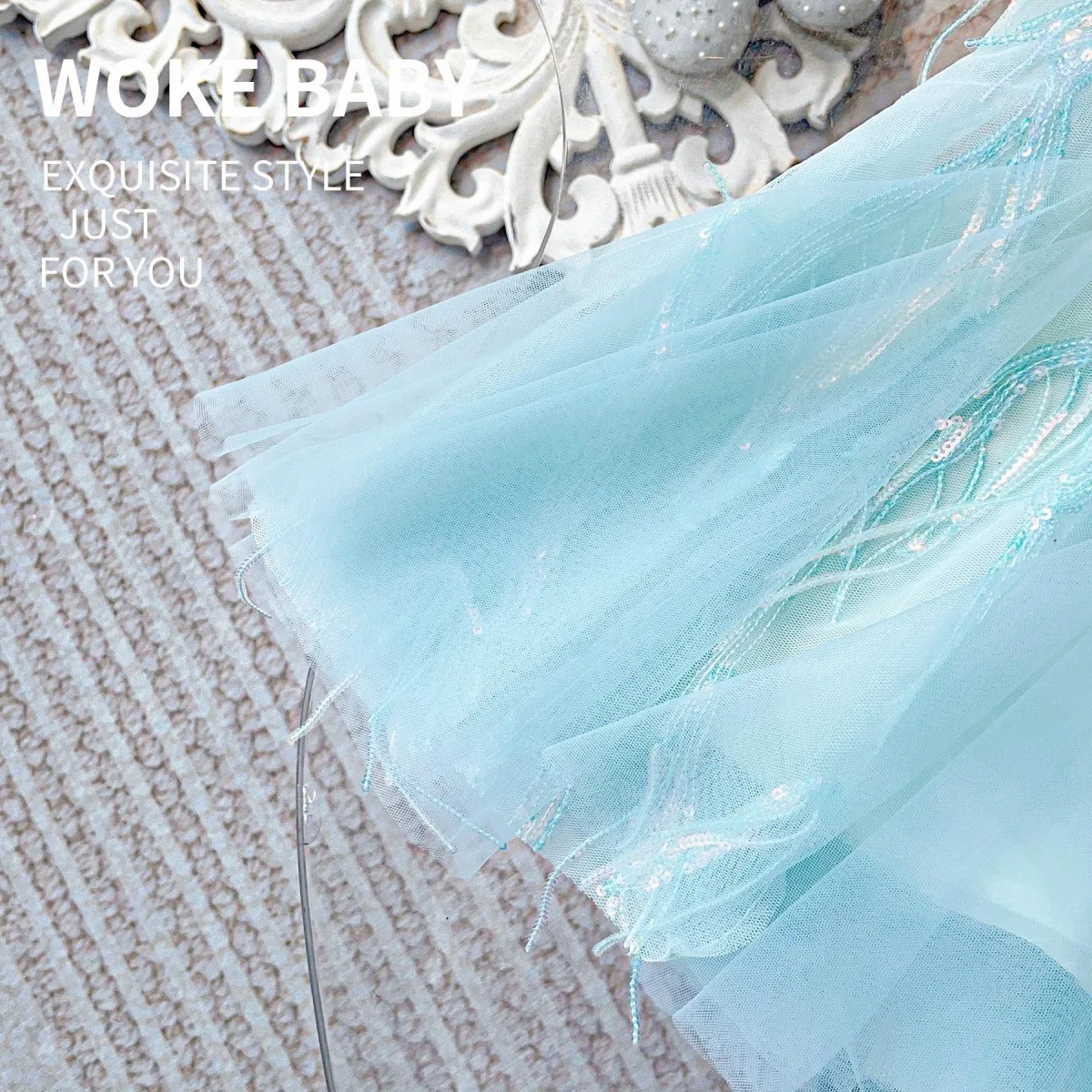 Baby Girls Princess Luxury Party Dress For Birthday Girl Ceremony Holiday Dresses 2 To 5 8 10Year Old Tulle Blue Girly Clothes