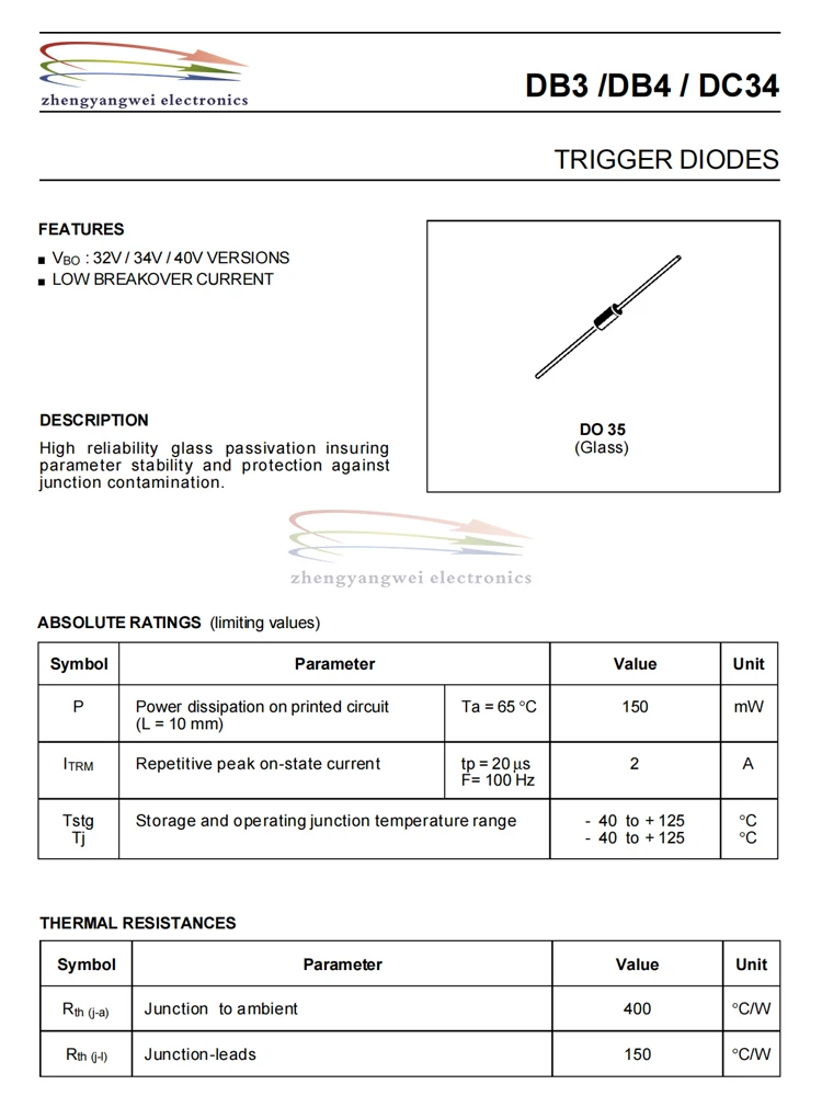 100PCS DB3 DB4 DC34 blueblue Bidirectional trigger diode DB-3 trigger tube package DO-35