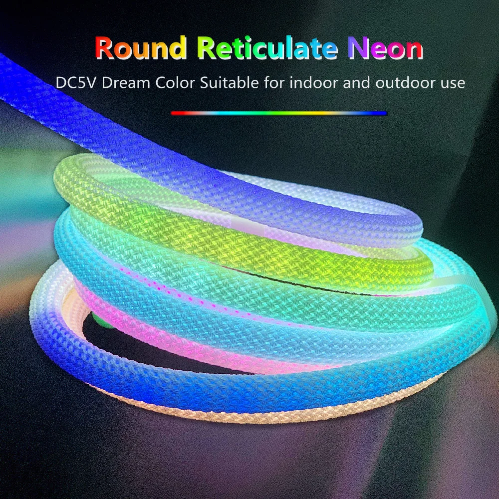 USB 5V WS2812B 360 Degree Smart RGBIC Flexible Silicon Light Tape WS2811 Round Reticulate Pattern Neon LED Strip 50Leds/m IP67